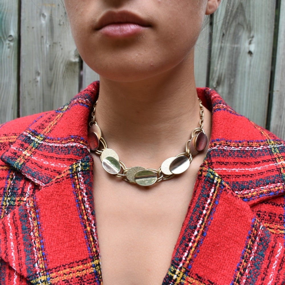 Vintage gold tone statement necklace jewelry chain